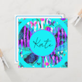 Individuelle Name Watercolor Butterfly Blue Lila P Karte (Vorderseite/Rückseite Beispiel)
