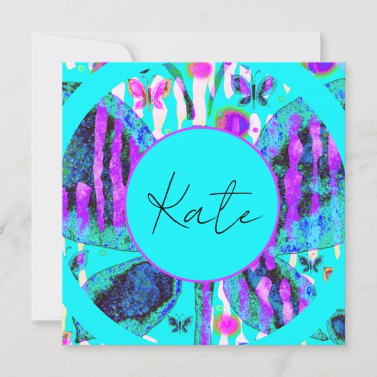Individuelle Name Watercolor Butterfly Blue Lila P Karte (Vorderseite)
