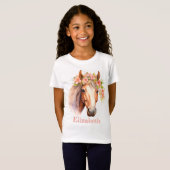 Individuelle Name Watercolor Flora Horse T - Shirt (Vorne ganz)