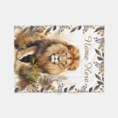 Individuelle Name Watercolor Lion Personalisiert K Fleecedecke (Vorderseite (Horizontal))