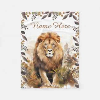 Individuelle Name Watercolor Lion Personalisiert K Fleecedecke