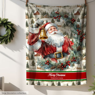 Individuelle Name Watercolor Santa Throw Blanket Fleecedecke