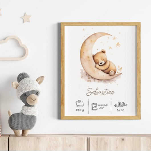Individuelle Name Watercolor Teddy Bären Kinderzim Poster