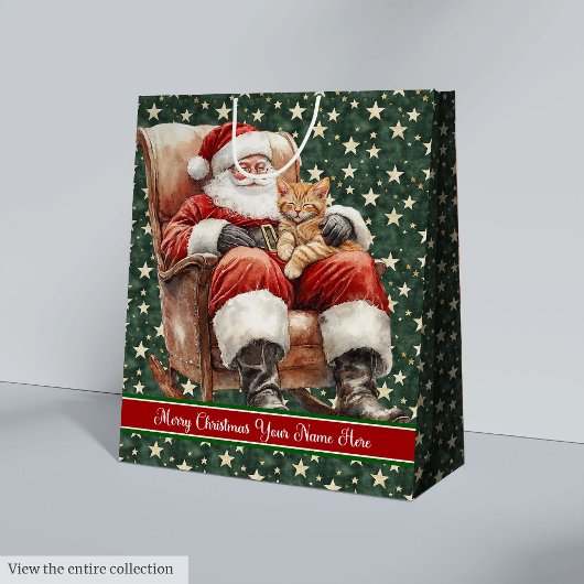 Individuelle Name Watercolor Weihnachtsmann-Gesche Mittlere Geschenktüte