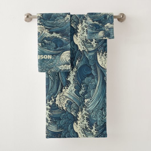 Individuelle Name Waves Muster Badhandtuch Set (Insitu)