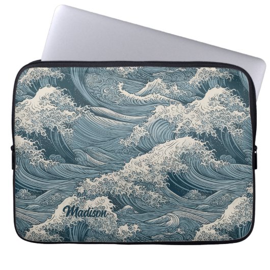Individuelle Name Waves Muster Laptopschutzhülle (Vorderseite)