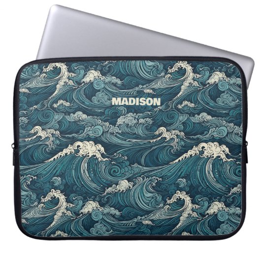 Individuelle Name Waves Muster Laptopschutzhülle (Vorderseite)