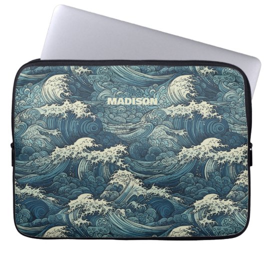 Individuelle Name Waves Muster Laptopschutzhülle (Vorderseite)