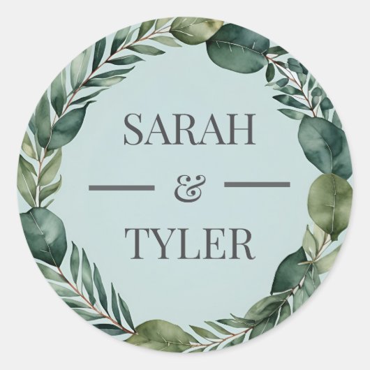 INDIVIDUELLE NAME WEDING EUCALYPTUS-KREDITAUFklebe Runder Aufkleber (Vorderseite)