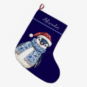 Individuelle Name Weihnachten Chinoiserie Pinguin Großer Weihnachtsstrumpf (Vorderansicht (hängend))