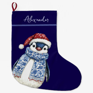 Individuelle Name Weihnachten Chinoiserie Pinguin Großer Weihnachtsstrumpf