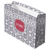 Individuelle Name Weihnachten Nordic Snowflake Mus Große Geschenktüte (Rückseite Schrägansicht)