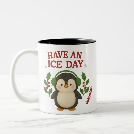 Individuelle Name Weihnachten Pinguin Tasse Haben (Links)