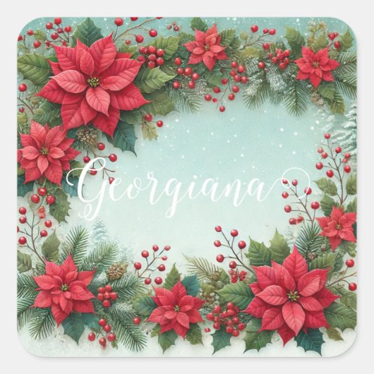 Individuelle Name Weihnachten Quadratischer Aufkleber (Vorderseite)