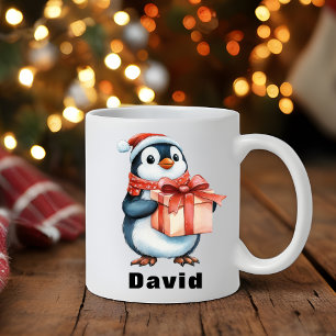 Individuelle Name Weihnachts-Penguin-Geschenk Kaffeetasse