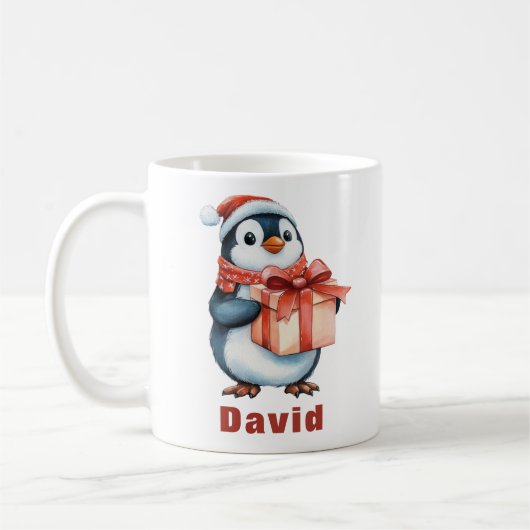 Individuelle Name Weihnachts-Penguin-Geschenk Kaffeetasse (Links)