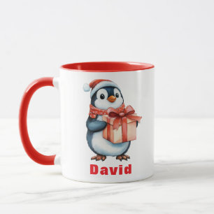 Individuelle Name Weihnachts-Penguin-Geschenk Tasse