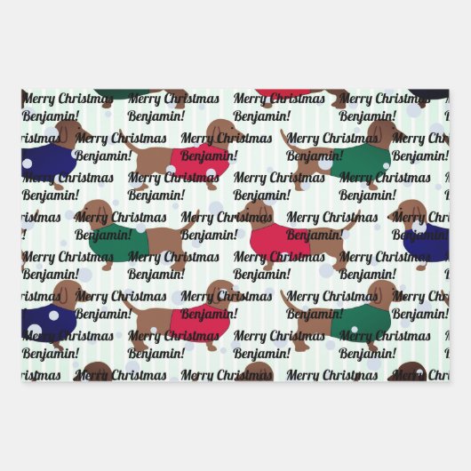 Individuelle Name Weihnachtshund (3 Blätter) Dacke Geschenkpapier Set (Vorderseite 3)