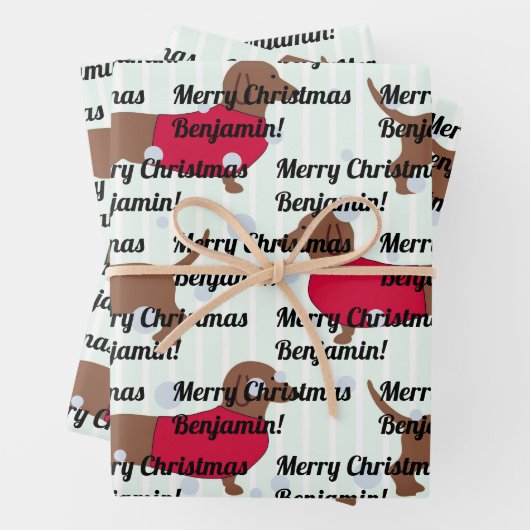 Individuelle Name Weihnachtshund (3 Blätter) Dacke Geschenkpapier Set (Beispiel)