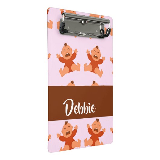 Individuelle Name weint auf rosa Säuglinge Mini Klemmbrett (Schrägansicht)