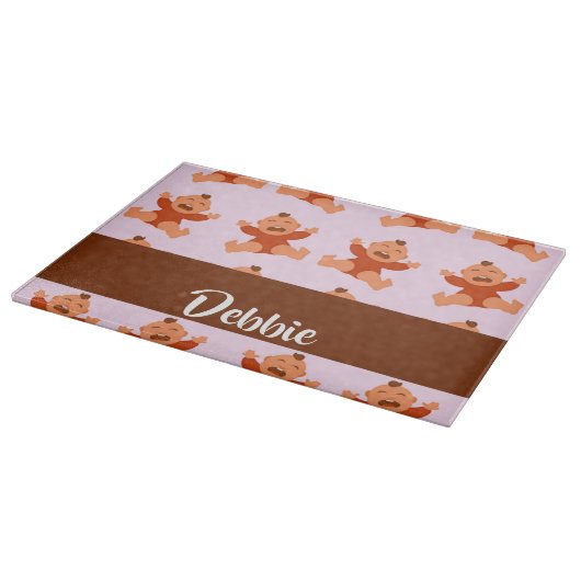 Individuelle Name weint auf rosa Säuglinge Schneidebrett (Ecke)