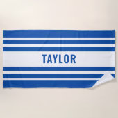 Individuelle Name Weiß & Blau Strickte Flitterwoch Strandtuch (Vorderseite)