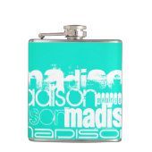 Individuelle Name, Weiß und Neon Aqua Türkis Flachmann (Vorderseite)