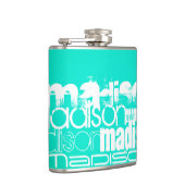 Individuelle Name, Weiß und Neon Aqua Türkis Flachmann (Rechts)