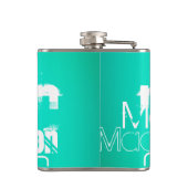 Individuelle Name, Weiß und Neon Aqua Türkis Flachmann (Rückseite)