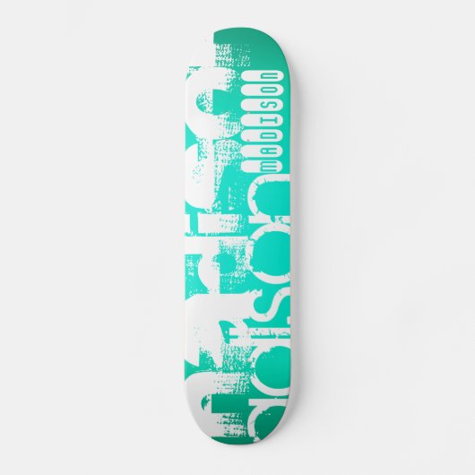 Individuelle Name, Weiß und Neon Aqua Türkis Skateboard (Vorderseite)