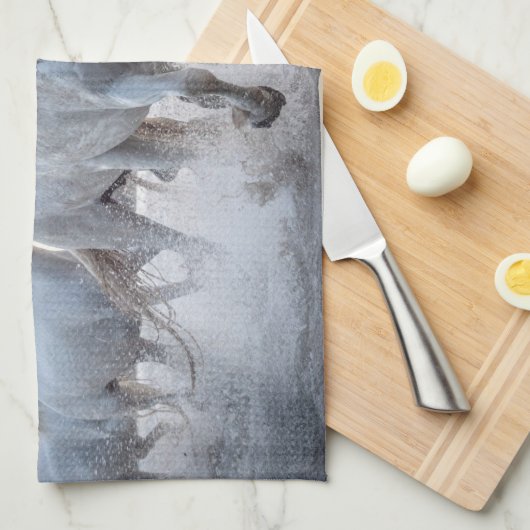 Individuelle Name Weiße Pferde Geschirrtuch (Viertel Falte)