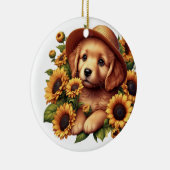 Individuelle Name Welpe mit Hutsonnenblumen Keramik Ornament (Rechts)