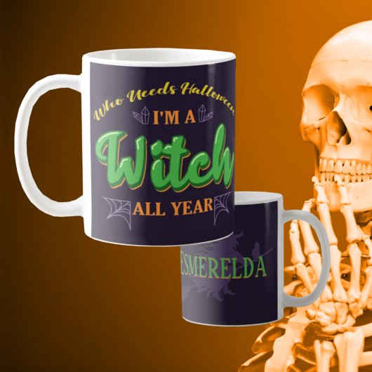 Individuelle Name - Wer Halloween braucht, Hexe da Kaffeetasse