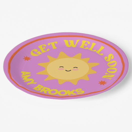 Individuelle Name werden bald gut SMS sonnen auf l Pappteller (Schrägansicht)