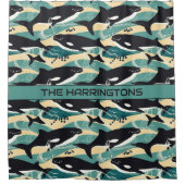 Individuelle Name Whales Pattern Duschvorhang (Vorderseite)