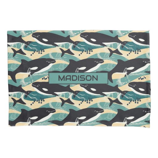 Individuelle Name Whales Pattern Kissenbezug (Vorderseite)