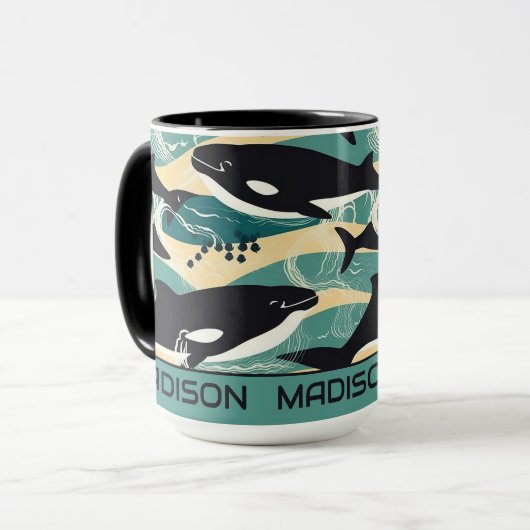 Individuelle Name Whales Pattern Tasse (Vorderseite Links)