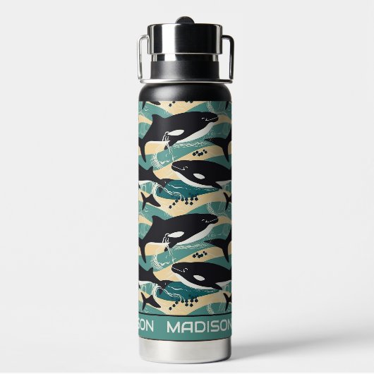 Individuelle Name Whales Pattern Trinkflasche (Hinten)
