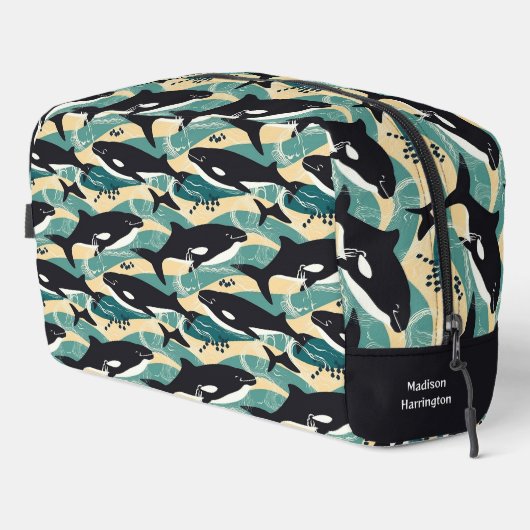 Individuelle Name Whales Pattern Waschbeutel (Rechte Ecke)