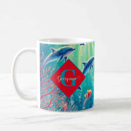 Individuelle Name Whimsical Floral Korallenriff Po Kaffeetasse (Links)