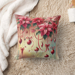 Individuelle Name Whimsical Poinsettia Christmas B Kissen