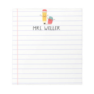Individuelle Name Whimsical School Supply Teacher Notizblock