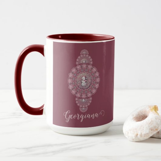 Individuelle Name Whimsical Snowman Ornamental Man Tasse (Mit Donut)