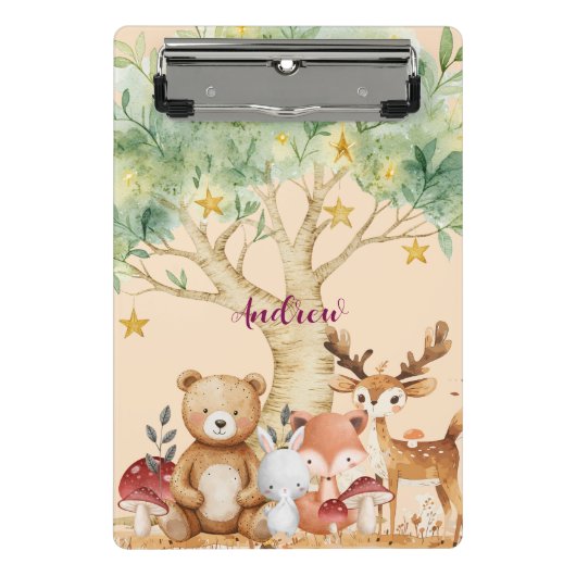 Individuelle Name Whimsical Wald Tiere Mini Klemmbrett (Vorderseite)