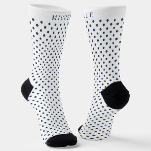 Individuelle Name White Backgroud Navy Blue Polka  Socken