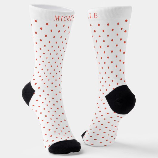 Individuelle Name White Deep Orange Red Polka Dot Socken (Gewinkelt)
