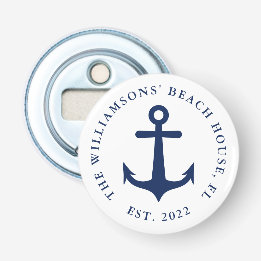 Individuelle Name White Navy Blue Anchor Nautic Flaschenöffner