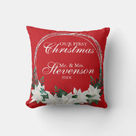 Individuelle Name White Poinsettia Weihnachten Kissen