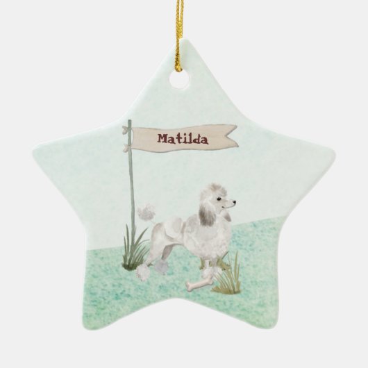 Individuelle Name White Poodle Pet Hund Keramik Ornament (Vorne)
