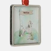 Individuelle Name White Poodle Pet Hund Ornament Aus Metall (Rechts)